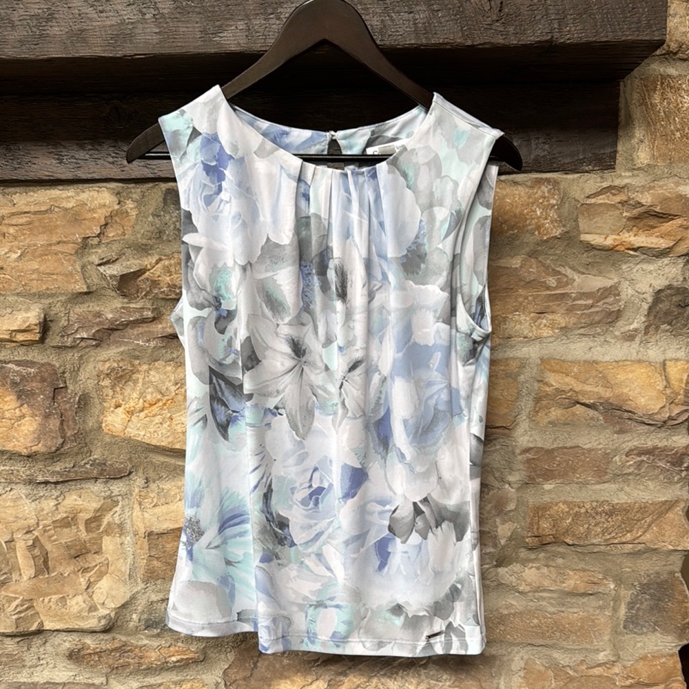 Calvin Klein Blue and White Pleated Blouse